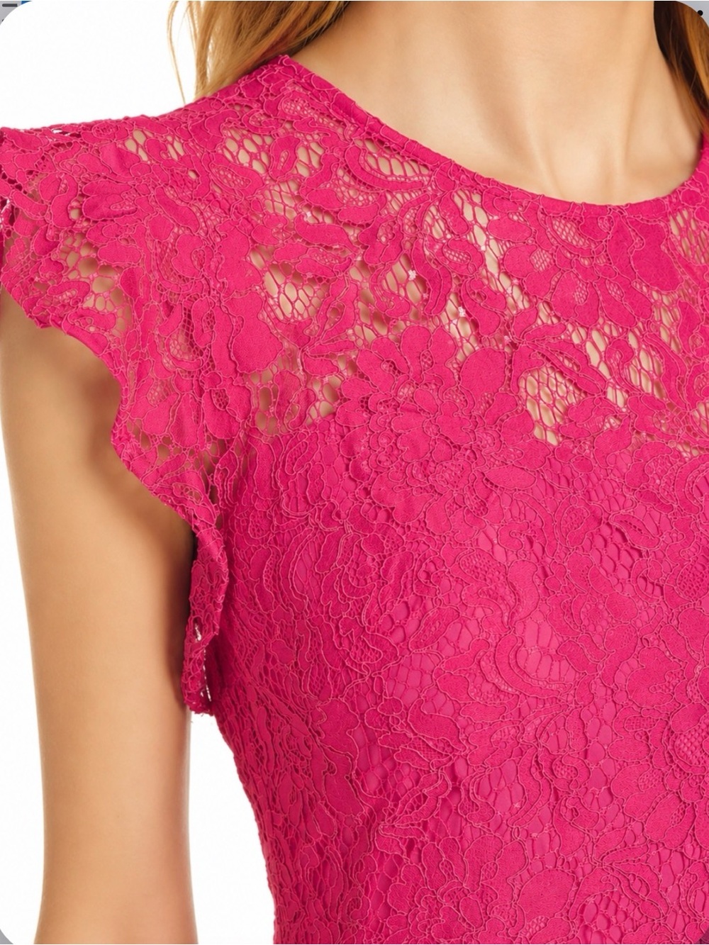 ELIZA J Lace Overlay Flutter Sleeve Dress 
in Wild Azalea Size 14